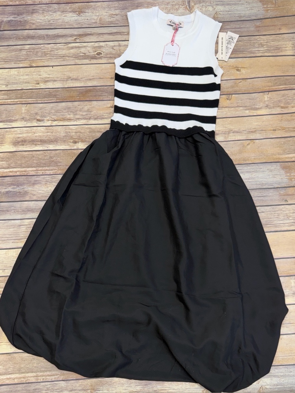 Nanette Lepore Women's Mixed-Media Bubble Skirt Midi Dress Black stripe Size S